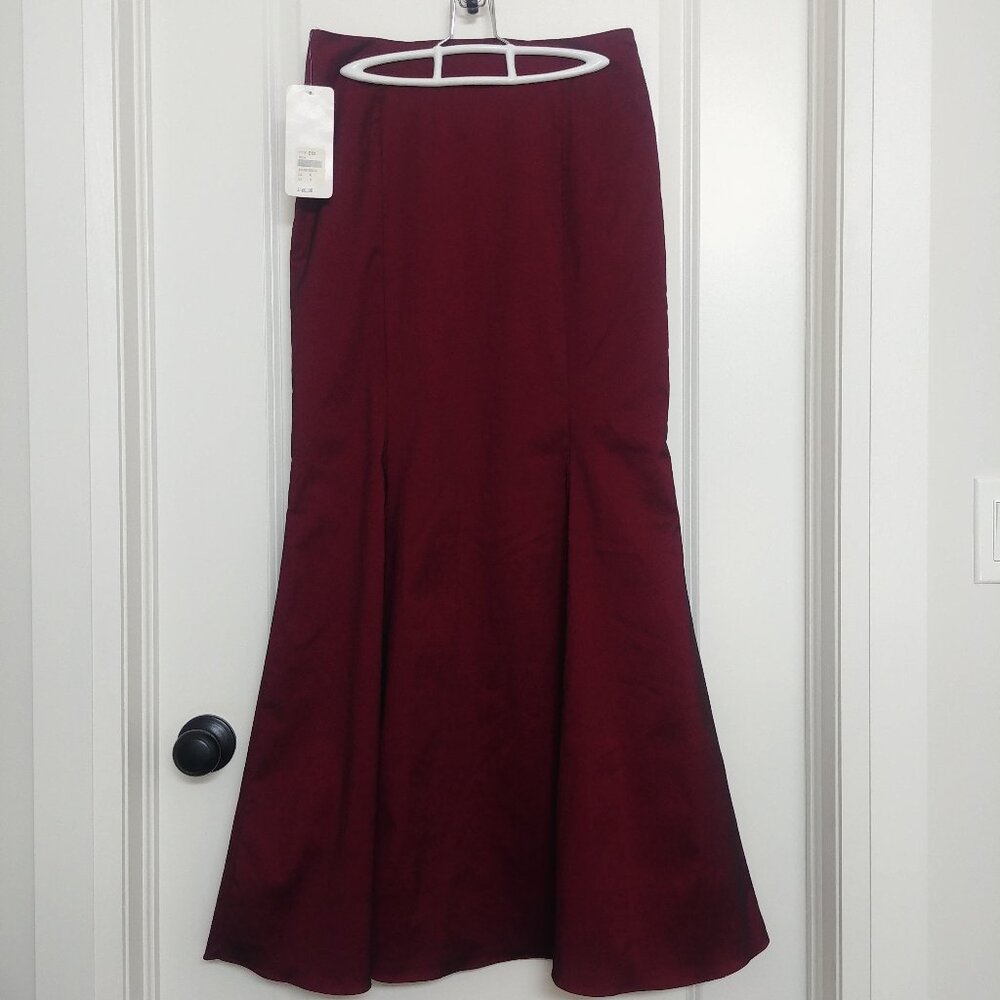NEW TAGS Vintage Y2K flared wine dark red silky trumpet maxi skirt Carti…